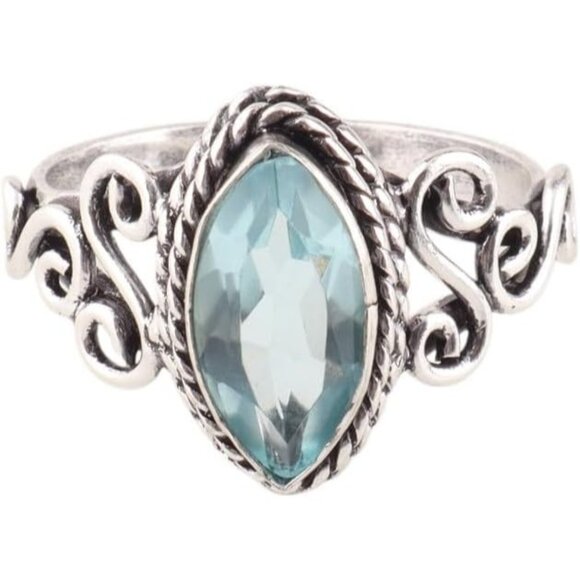 Sky Blue Topaz Natural Semi Precious Gemstone Silver Bohemian Jewelry Ring